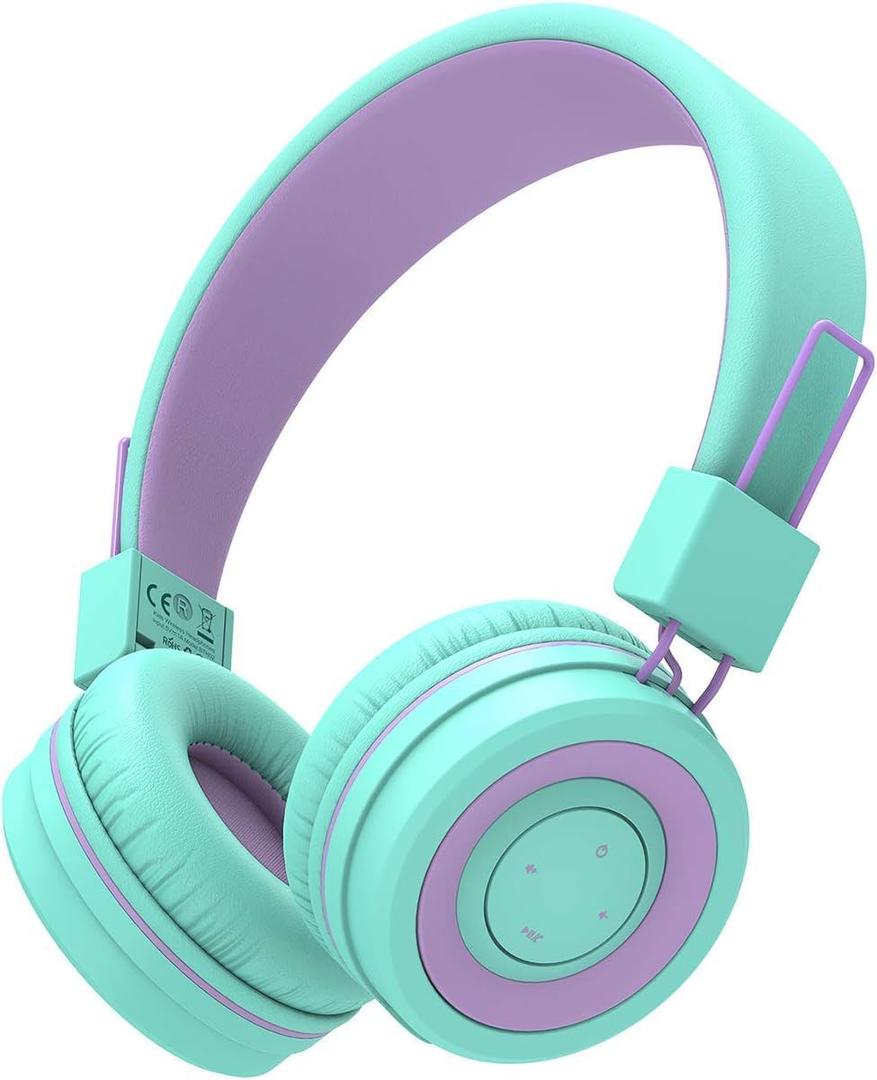 iClever Kids Bluetooth Headphones, BTH02 93H Playtime Type C Fast Charging, Bluetooth 5.4, Adjustable Kids Headphones, Safe Volume 85 dBA, Foldable Kids Wireless Headphones with MIC for iPad, Green (small)