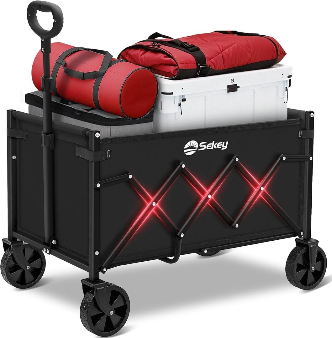 Sekey Wagon Cart with Wheels with 220LBS Capacity,Heavy Duty Wagon Carts Foldable,Lightweight Utility Portable Cart for Grocery, Shopping, Garden, Camping. Black