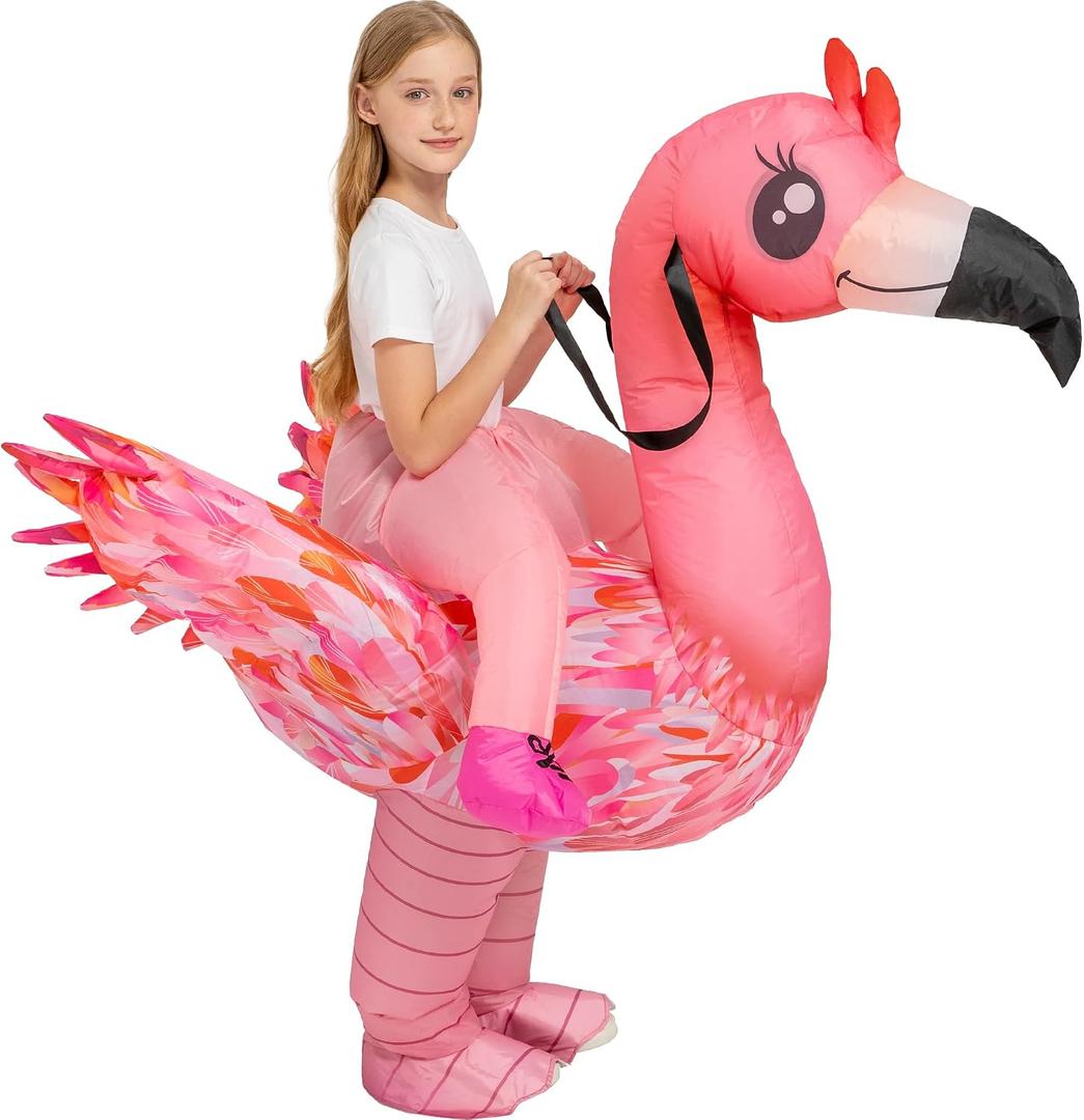 tasanor Inflatable Costumes for Kids,Blow Up Ride On Flamingo Suit,Halloween Costumes for Girls/Boys (Pink)