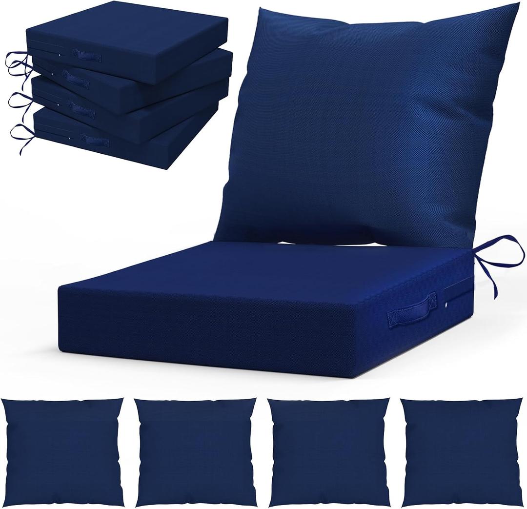 LAGRATY Outdoor Chair Cushions for Patio Furniture24" x 24" Deep Seat Cushions with Backrest for Couch Sofa Chair - Waterproof Fade-Resistant Patio Cushion (Set of 4, Navy Blue)