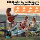 Camping Fan - 20000mAh Battery Powered Fan Rechargeable with LED Lantern - Portable Outdoor Tent Fans with Hanging Hook 4 Speeds Wind Remote Control, Blue