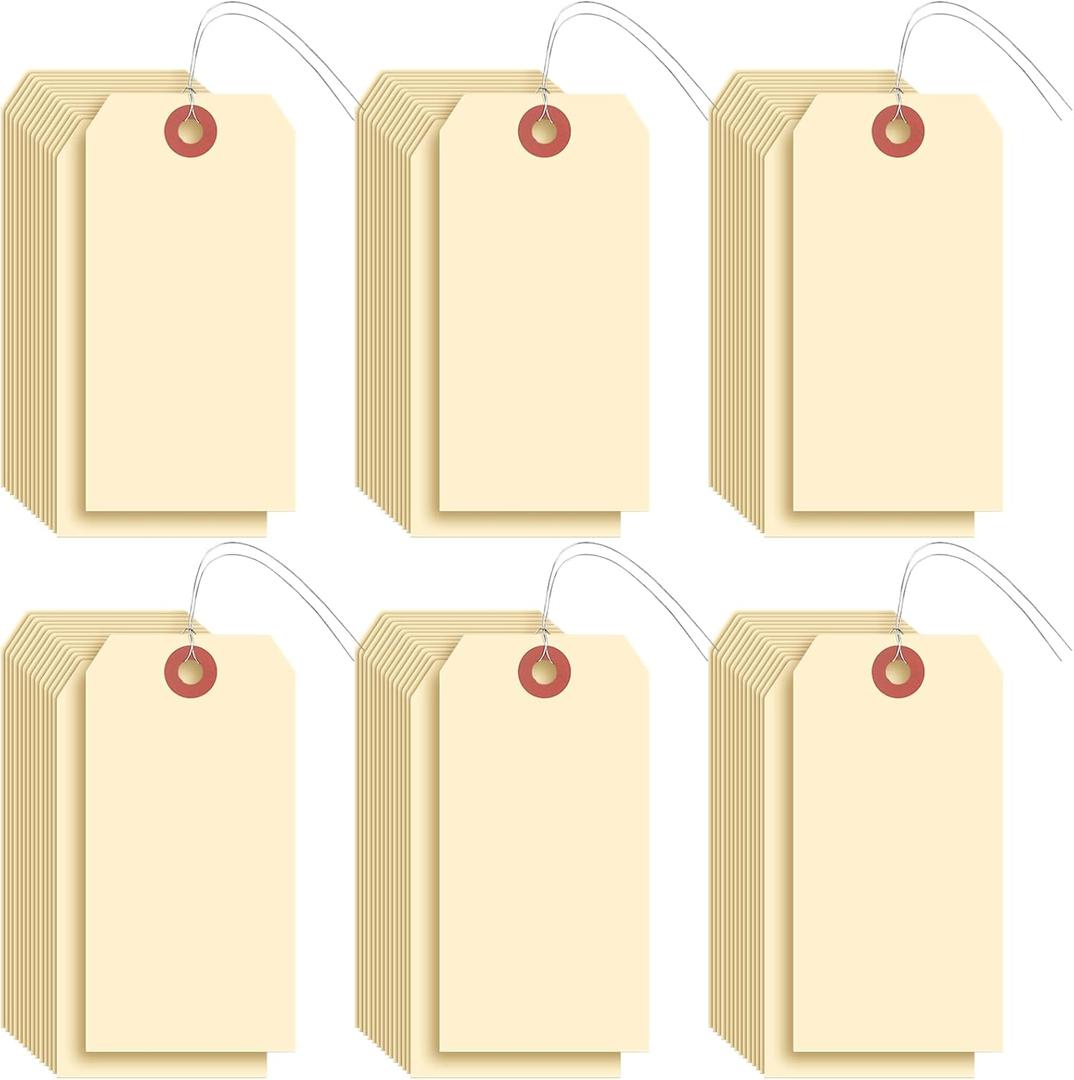 Sayglossy 1000 Pcs Blank Manila Shipping Tags with Wire Paper Hang Luggage Price Asset Gift Label Tags (4 3/4" X 2 3/8",Yellow)