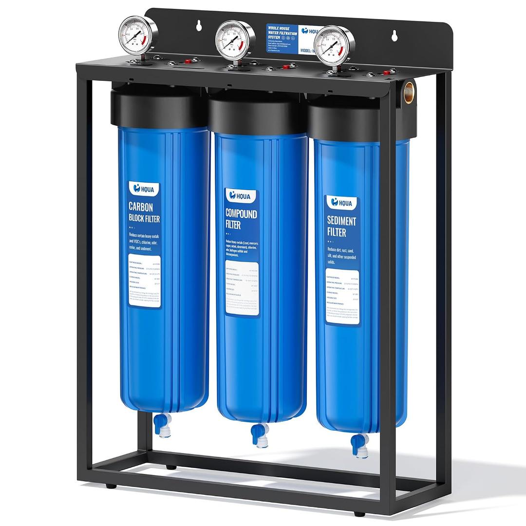 WF3-02 3-Stage Free-Standing Whole House Water Filtration System, Reduces Heavy Metals (Lead, Mercury, Arsenic, Cadmium, Chromium), Chlorine, Sediment, Odor, and VOCs