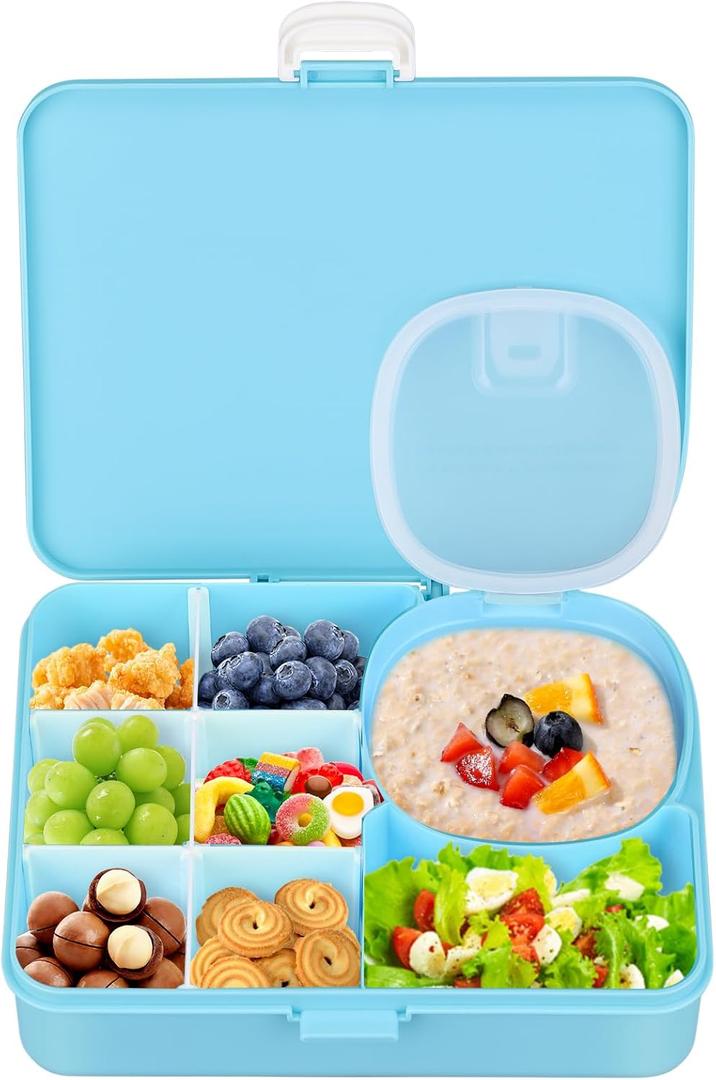 Pawtong Snackle Box Container for Kids,Adjustable Compartments,Reusable Snack Containers with Lids,Easy-Open Latch,Lunch Food Containers,Dishwasher Safe,Leak-Proof Silicone Ring(1 Pack- Blue)
