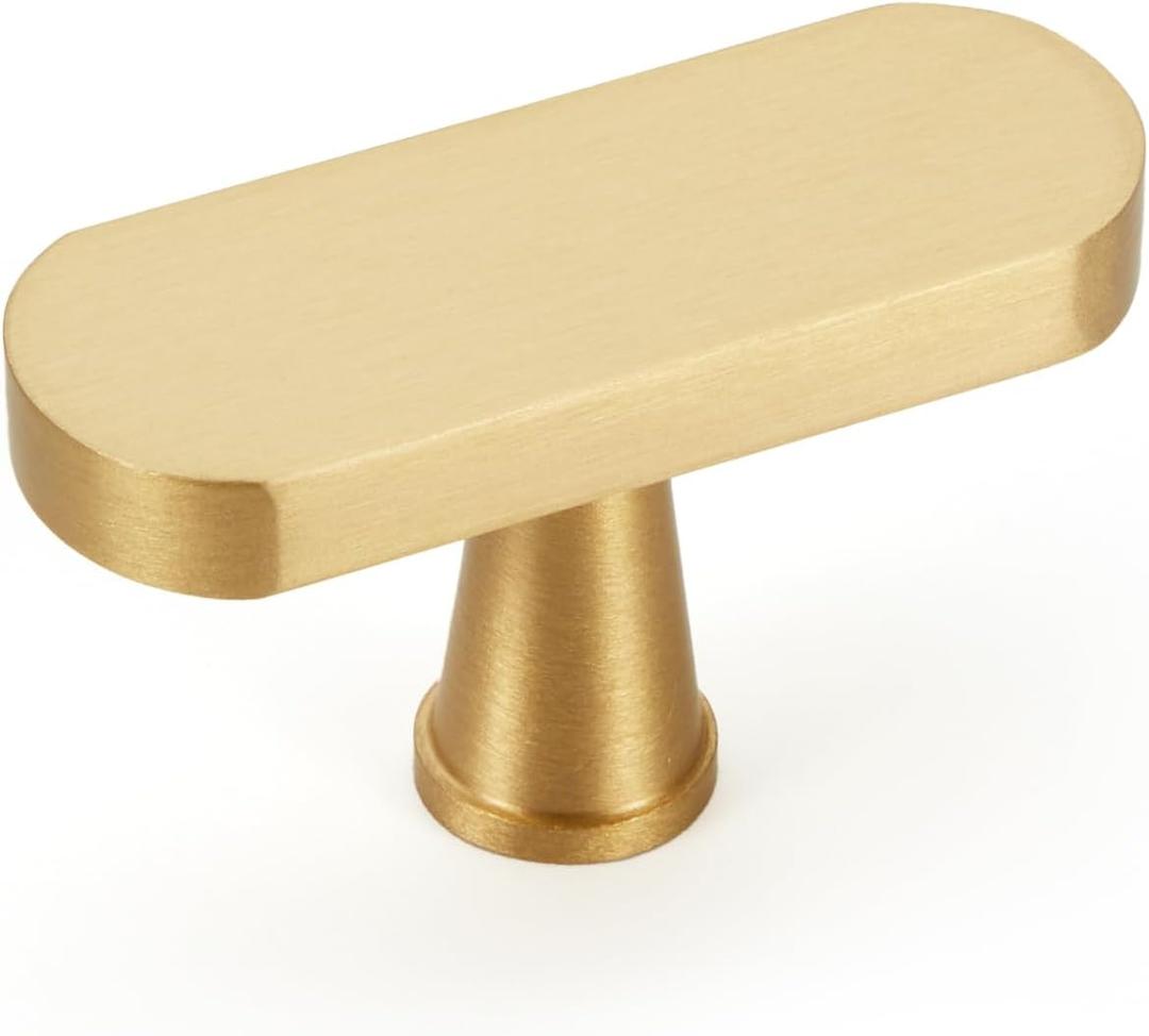 6-Pack Solid Brass Cabinet Pulls, Gold Handles for Cabinets, Gold Dresser Drawer Pulls, Modern Kitchen Hardware, Single Hole, Brushed Finish