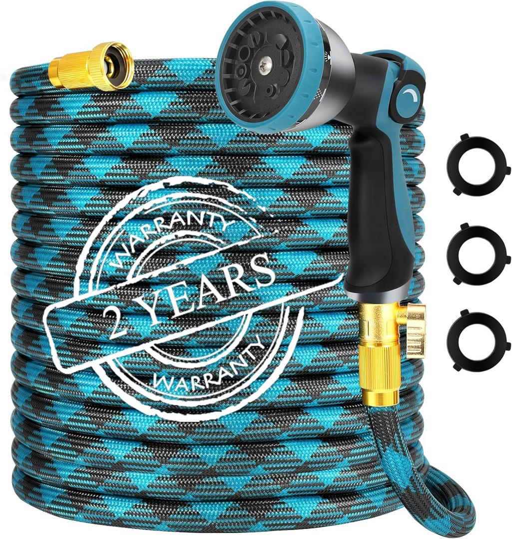 Garden Hose 30 FT NON-EXPANDABLE Water Hose Flexible Garden hose & Ultra Lightweight Hose with 10-Pattern Garden Hose Nozzle High-Strength Special Cloth Cover with 3/4" Brass fitting for Garden