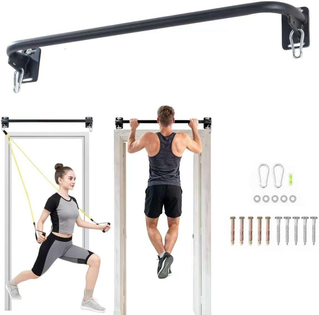 Heavy Duty Wall Mounted Pull Up Bar with 8mm Thick Steel Plates & Heavy-Duty Carabiner, Strength Training Bar for Home Gym, Garage and Indoor Workout