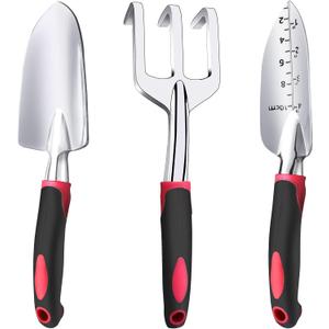 Garden Tool Set, 3 Pieces Aluminum Heavy Gardening Kit Including Hand Shovel, Transplant Shovel and Hand Rake with Soft Rubber Non-Slip Handle, Peoplewholovegardeningenjoy apleasant Experience
