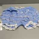 Women Lace Ruffle Bloomer Shorts Low Waist Layered Mini Shorts Frilly Ruched Mesh Pettipants Pajama Bottom S