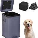 Dog Poop Trash Can with Lid for Outdoors3.2 Gallon Trash Can with Activated Carbon Filter & Plastic Bags, Pet Waste ContainerUP12L-GY-F+90BK (Rectangle-Gray)