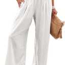 ANRABESS Women Linen Palazzo Pants Summer Boho Wide Leg High Waist Casual Lounge Pant 2026 Beach Travel Vacation Outfits (Medium, White)