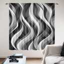 Black and White Modern Curtains for Living Room, Black and Grey Dark Gray Modern Abstract 42Wx63H Inch Rod Pocket Ombre Wavy Line Art for Mens 2 Panel Window Treatment Set for Bedroom Decor
