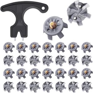 31Pcs Golf Spikes Set 30 Golf Shoe Spikes Replacements with 1 Black Cleats Spanner Metal Thread Screw 6 mm Dia Shoe Cleats Suitable for Use on Lawns or Golf Courses