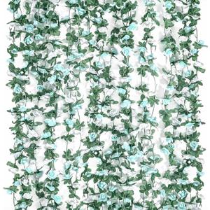 Miracliy 9Pcs 74FT Blue and White Flower Garland Artificial Rose Arch Vines Fake Spring Floral Garland for Flower Wall Backdrop Wedding Mothers Day Garden Tea Party Decoration