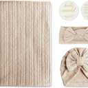 Baby Swaddle Set Newborn - Receiving Headband Blankets and Bow Hat,Newborn Essentials, Soft Nursery Swaddling BlanketsStretchy Baby Blankets for Girls and Boys Unisex (Light Brown)