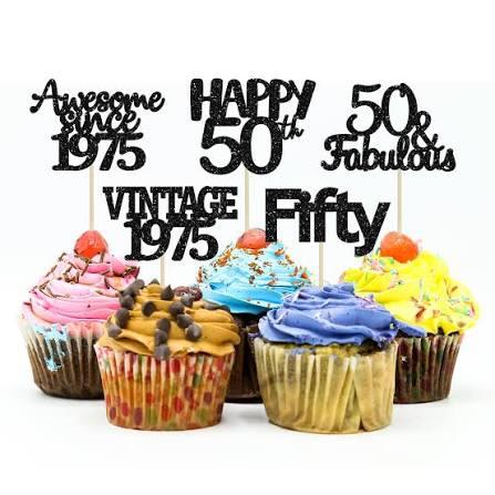 Gyufise 24Pcs Vintage 1975 Cupcake Toppers Cheers to 50 Fabulous Fifty Cupcake Picks 50th Birthday Wedding Anniversary Party Cake Decorations Supplies Black