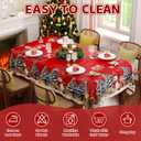 Christmas Tablecloth Rectangle 60x102 Inch, Red Snowman & Pine Tree Table Cloth, Winter Snow Scene Holiday Rectangular Table Cover, Waterproof and Washable Xmas Dining Room Decoration