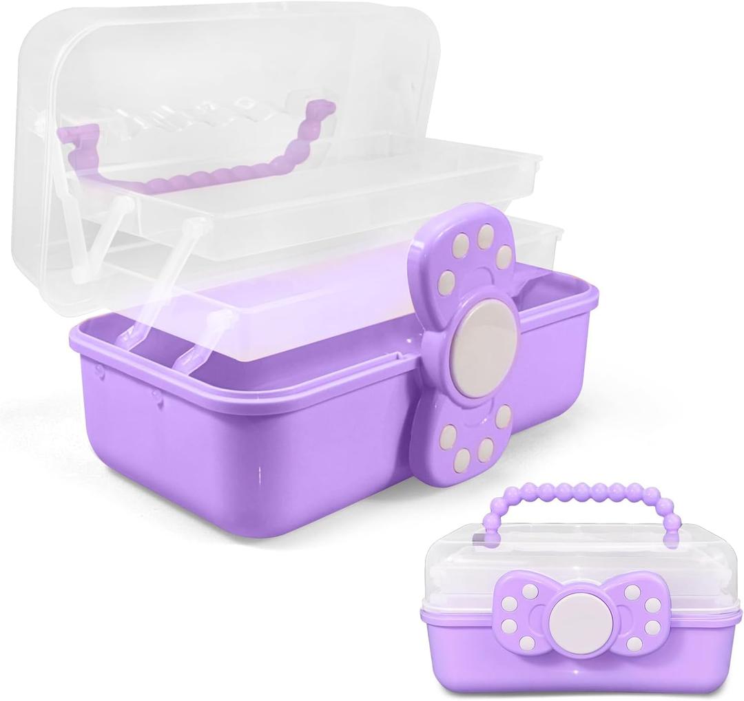 10.6in 3-Layer Multipurpose Storage Box Art Craft Organizer Storage Box Kids Clear Plastic Portable Storage Box/Tool Box with Handle for Sewing,Cosmetic,Medicine,Nail,Hair Accessories (purple)