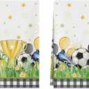 XCHI Plaid Soccer Flowers Trophy Balloons World Cup Dish Towels 18x26 Inch for Game Day Soccer Party Home Kitchen Decorations Hand Towels Set of 2 Drying Dishcloth