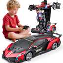 Holyton 1:10 Transforming RC Car, Large Gesture-Sensing Remote Control Car with One-Button Transformation, LED Lights, Fog Spray, 2 Rechargeable Batteries for 80-Min Playtime, Gift for Kids Ages 5-12