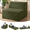 Kasunpul Folding Sofa Bed with Pillow, Memory Foam Fold Out Chair Bed, Convertible Sleeper Chair with Washable Cover, Futon Floor Couch for Living Room/Dorm/Guest Use/Home Office/Apartment, Green