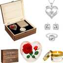 Preserved Roses with Heart Necklace & Candle, Mothers Day Gifts for Mom Eternal Flowers Rose Birthday Gifts for Women Girlfriend Wife Mom, To My Love Unique Gift On Mothers Day Anniversary