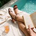Women Kitten Heel Sandals Ankle Strap Heeled Sandals Square Open Toe Dress Party Shoes (Brown)