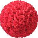 5.5" Silk Rose Artificial Flowers Kissing Ball for Centerpieces Hanging Wedding Bouquets Decor, 5 Pack, Red