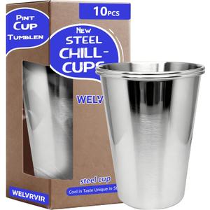 20oz 10PCS Stainless Steel Pint Cup,Pint Tumbler,Reusable metal Cups,Stainless Steel Water Tumbler,BPA Free,Stackble,Durable,Unbreakable Metal Drinking Glasses for Bar,Banquet Mugs (10, 20OZ)