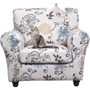 SearchI Sofa Cover Couch Covers, 2 Pieces Armchair Slipcover with 1 Separate Cushion Cover Stretch Soft Furniture Protector for Living Room Couch Cover for Pets Kids(Armchair, Elegant Flower) (Small)