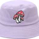 Mushroom Embroidered Bucket Hat for Women Men Girl, Light Purple Summer Travel Unisex Embroidery Beach Sun Hat Outdoor Fisherman Cap (Purple)