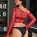 Avidlove Mesh Crop Tops for Women Long Sleeve Fishnet Shirt See Through Tops Rave Outfits Party Clubwear (L)