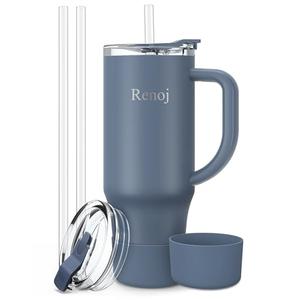 Renoj Insulated Mug 100% Leak Proof Insulated Water Bottle for Iced Coffee & Hot Drinks - Fits Car Cup Holder, Ideal Gift, 2 Straws & Silicone Boot - SnapShift Navy Blue 32 oz