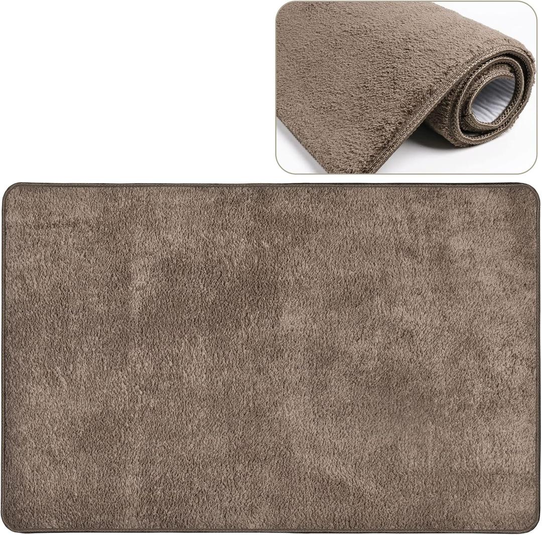 PURE ERA Carpet Stair Tread Landing Mat Ultra Plush Shag Soft Non Slip Skid Resistant Tape Free Indoor Doormat Area Rug Floor Mat Bathroom Mat Washable Reusable Brown 2' X 3'