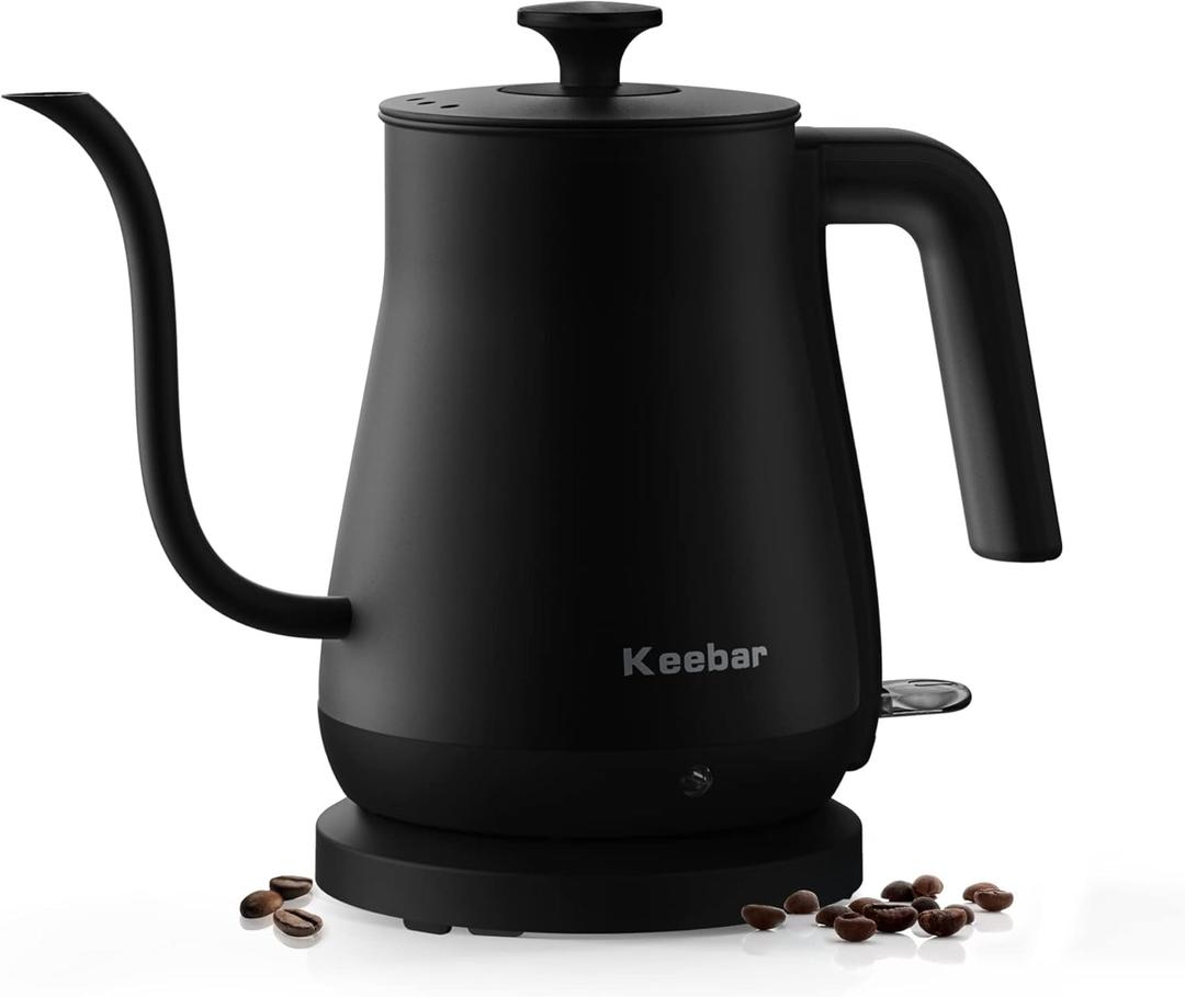 Keebar Electric Kettle, Gooseneck Kettle with Auto Shut Off, 0.8L Small Eletric Tea Kettle, Precise Spout Designed for Coffee Tea, 1000W Quick Heat Up, Stainless Steel, Matte Black
