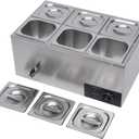 6 Pan Commercial Food Warmer Countertop with Lids, Electric Food Warmer Steam Table, 600W Professional Buffet Servers and Warmers Stainless Steel Buffet Bain Marie with 86-185F Temp Control