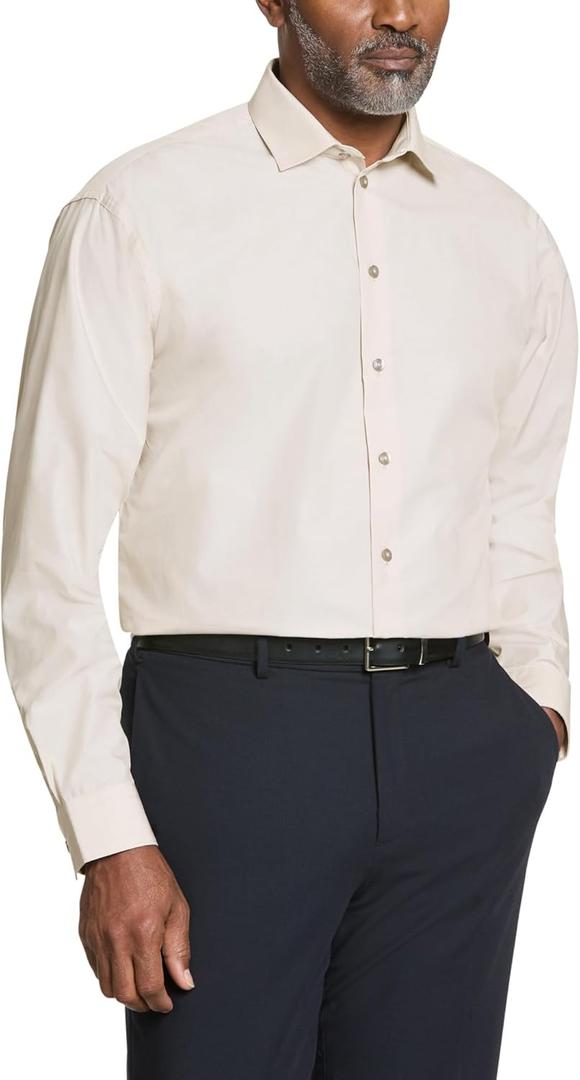 Kenneth Cole Mens Dress Shirt Regular Fit Solid (17"-17.5" Neck 32"-33" Sleeve, Almond)