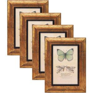 XUANLUO 4x6 Picture Frames Set of 4 Rustic Retro Photo Frame with HD Plastic Cover for Wall Mount and Tabletop Display Family Friends Wedding Gift