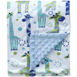 CREVENT Minky Baby Blanket for Boys, Soft Plush Receiving for Newborns - Giraffe 30x40 Inches (Light Blue)