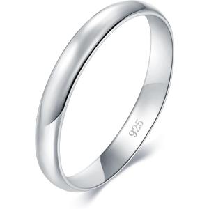 BORUO 925 Sterling Silver Ring High Polish Plain Dome Tarnish Resistant Comfort Fit Wedding Band 3mm Ring Size 9