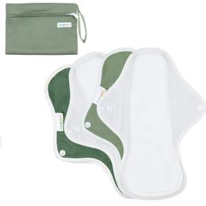 Langsprit Reusable Sanitary Pads for Women, Feminine Pads for Women Regular Absorbency Cotton Washable Cloth Menstrual Pads 4 pcs Set with Mini Wet Bag Leakfree and Periods (Medium)