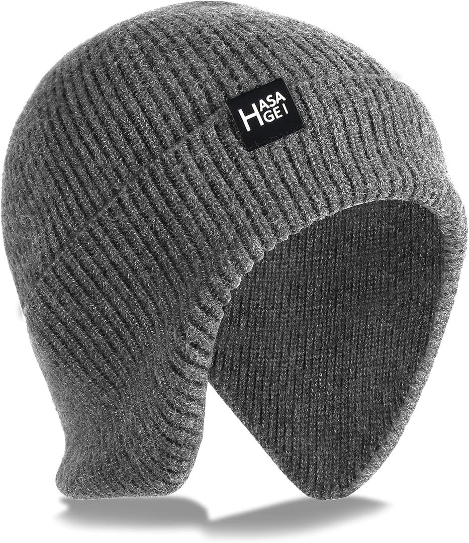 Ear Protection Beanie Hats for Men & Women - Warm Winter Knit Hats for Outdoor Hiking, Skiing, Running, Dog Walking (Grey)