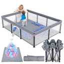 TOREVSIOR Foldable Baby Playpen with Mat, 50"71" F oldable P laypen for Babies and Toddlers, Indoor & Outdoor Kids Safety Play Pen, Portable Play Yard, Foldable Baby Playpen with 50 Ocean Balls