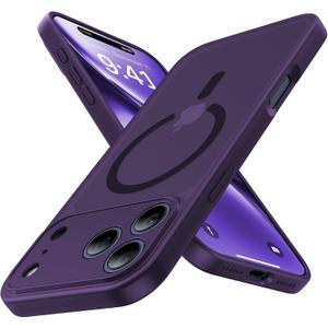 Magnetic Shockproof for iPhone 17 Pro Max Case,Upgraded[Camera Protection][Compatible with Magsafe][Non-Slip][Mil-Grade Protection]Translucent Matte Phone Case for iPhone 17 Pro Max,Deep Purple
