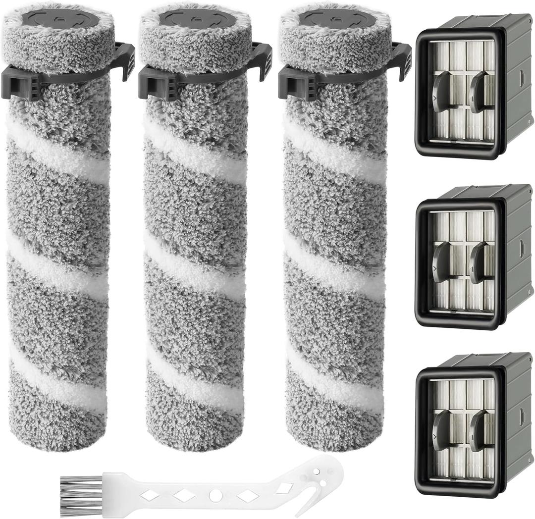 3930F 3933 3930 Brush Roll Filter Replacement Kit for Bissell CrossWave OmniForce Edge Cordless Multi-Surface Hard Floor Cleaner Wet Dry Vacuum, 3 HEPA Filters, 3 ZeroGap Brush Roll, 1640897, 1640066