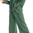 codcm Womens Cotton Gauze Loungewear Sets Casual 2 Piece Sleepwear Button Down Shirt and Wide Leg Pants Outfits (Medium, Green)