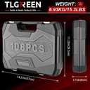 TLGREEN 108 Pcs Mechanic Socket Tool Kit,CR-V Steel Metric And 1/4" & 1/2" Ratchet set,Universal Joint,Extension Bars,Adapter,Quick Release Ratchet Wrench,Tool Box Set for Car Garage Dorm