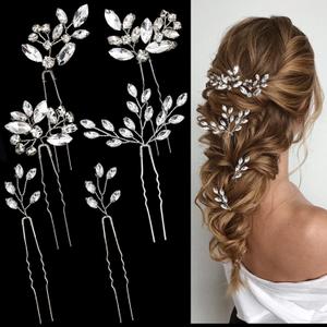 6 Pieces Bride Hair Pins Rhinestones Hair Accessories for Women Crystal Hair Piece for Wedding Bride Women Girls Bridesmaids (Silver)