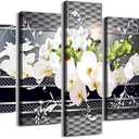 5 Piece Wall decor Canvas art for living room Picture Butterfly Orchid Flowers Contemporary Black White Abstract prints Modern Home bedroom Wall decorations inspirational wall art posters artwork (40"W x 20"H, Grey Relief Art Painting)