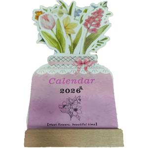 3 x 2026 Creative Flower Desk Calendar, Bloomy Flowers Desk Calendar, Floral Desktop Calendar with Wooden Base for Home, Office and Desk Accessories